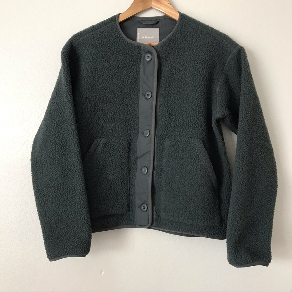 Women’s Everlane ReNew Teddy Liner Fleece Jacket Pewter Green Size Small